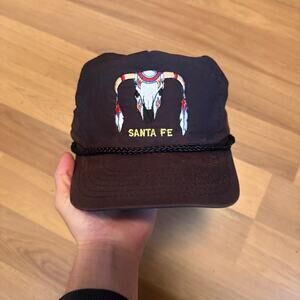 Vintage 90's Santa Fe New Mexico Southwestern Skull Black Roper Snapback Hat Cap